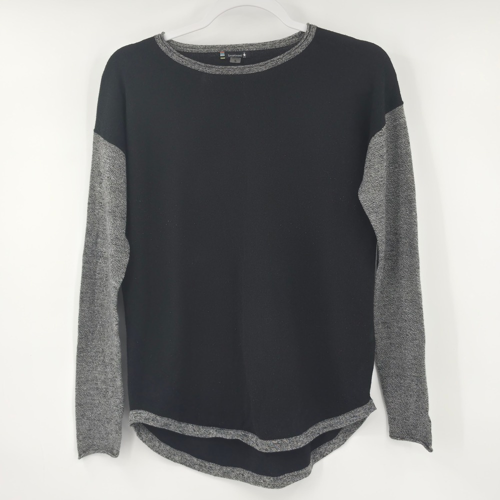 Smartwool Womens Merino Wool Blend Colorblock Crew Neck Sweater Black Gray S